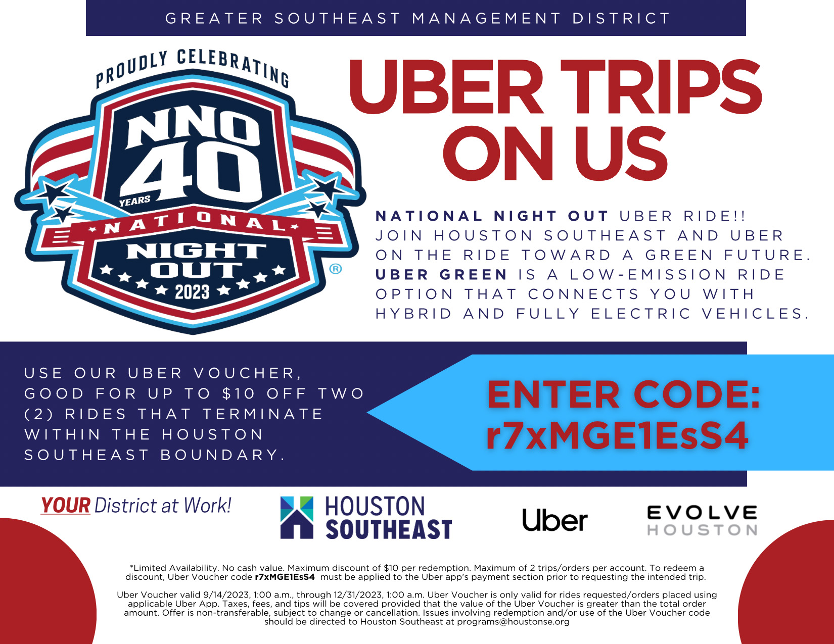 FREE Uber trips on us! Celebrate National Night Out. Houston Southeast